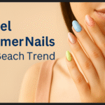 Pastel summer nails in soft beach-inspired tones, featuring BIAB nail design and short, wearable styles